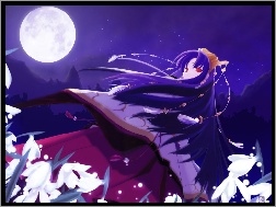 dziewczynka, księżyc, Tsukuyomi Moon Phase, smutna